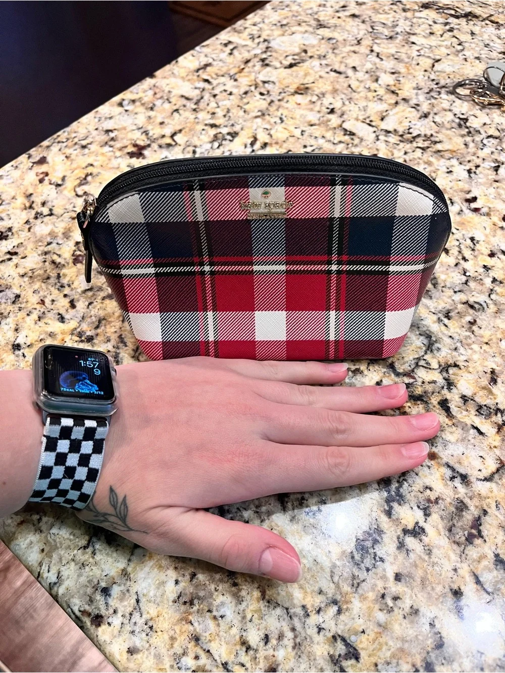 kate spade Red Black White Plaid Cosmetic Pouch